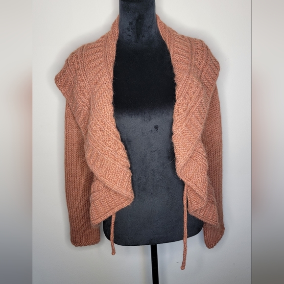 Anthropology Elsamada Chunky Knit Alpaca Wool Tie Front Cardigan Size M - Picture 7 of 12